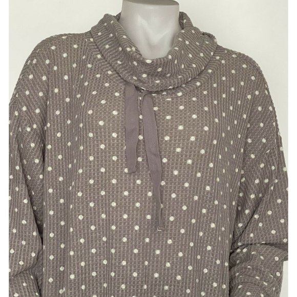 🌹Women’s Sweatshirt Size 3X Como Black Long Sleeve Cowl Neck Polka Dots Grey - Picture 2 of 12